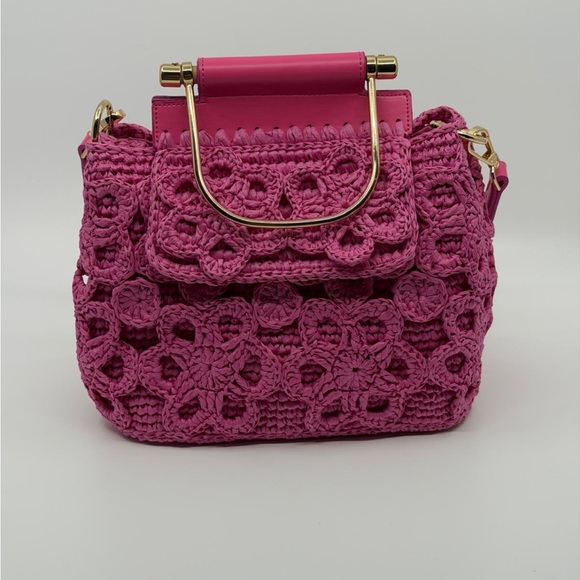 Handmade Handbags - Hot Pink Crochet Crossbody Bag with Gold Handle handmade crochet bag